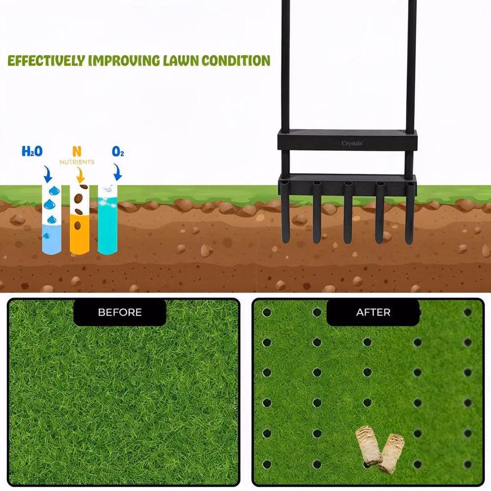 FLAVORA Manual 5 Spike Hollow Tine Lawn Aerator in Black – 3