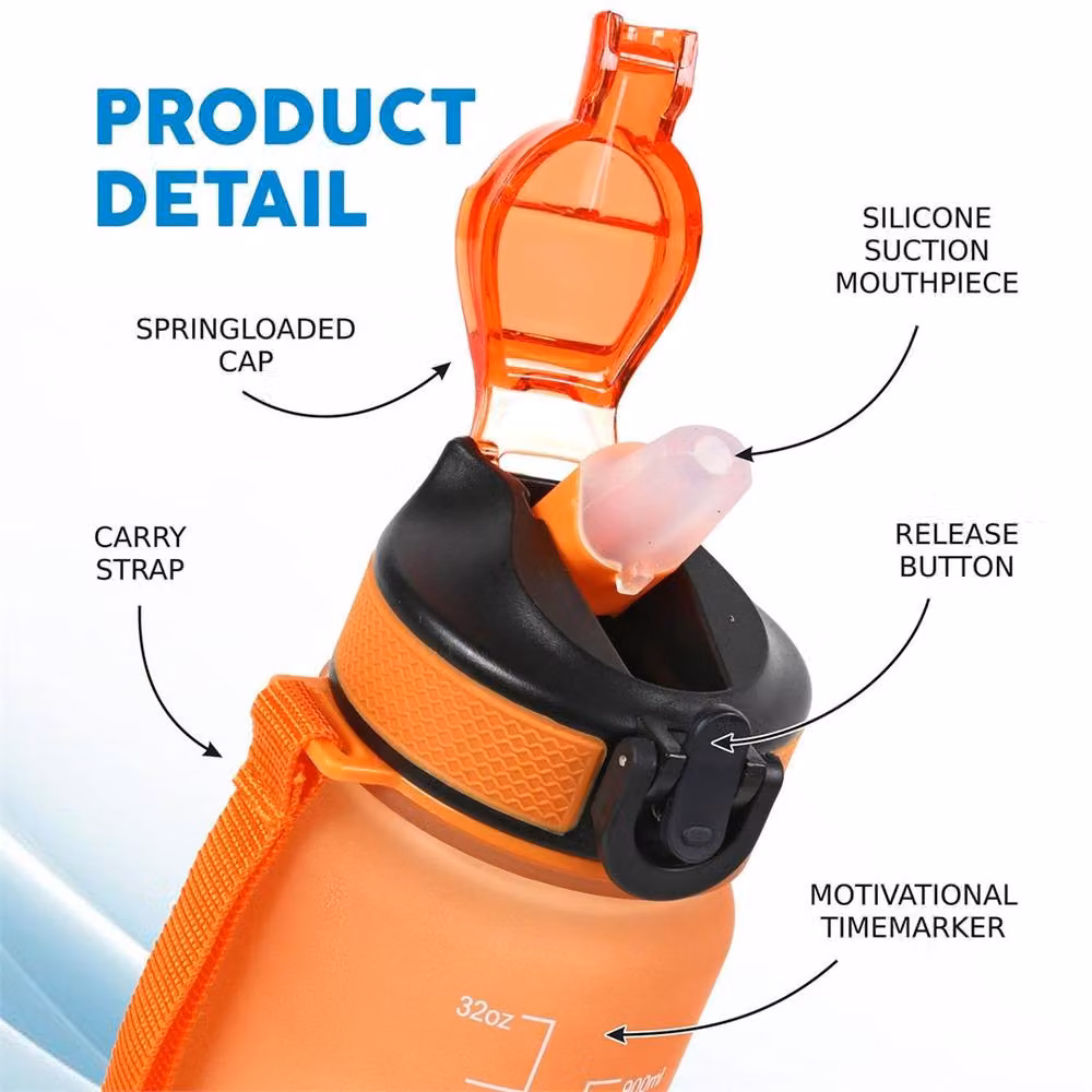 NESTLUNE BPA Free Sports Water Bottle with Straw, Green and Orange, 1 l – 2