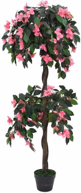 Berkfield Home Artificial Rhododendron Plant with Pot, Green and Pink, Height: 155 cm