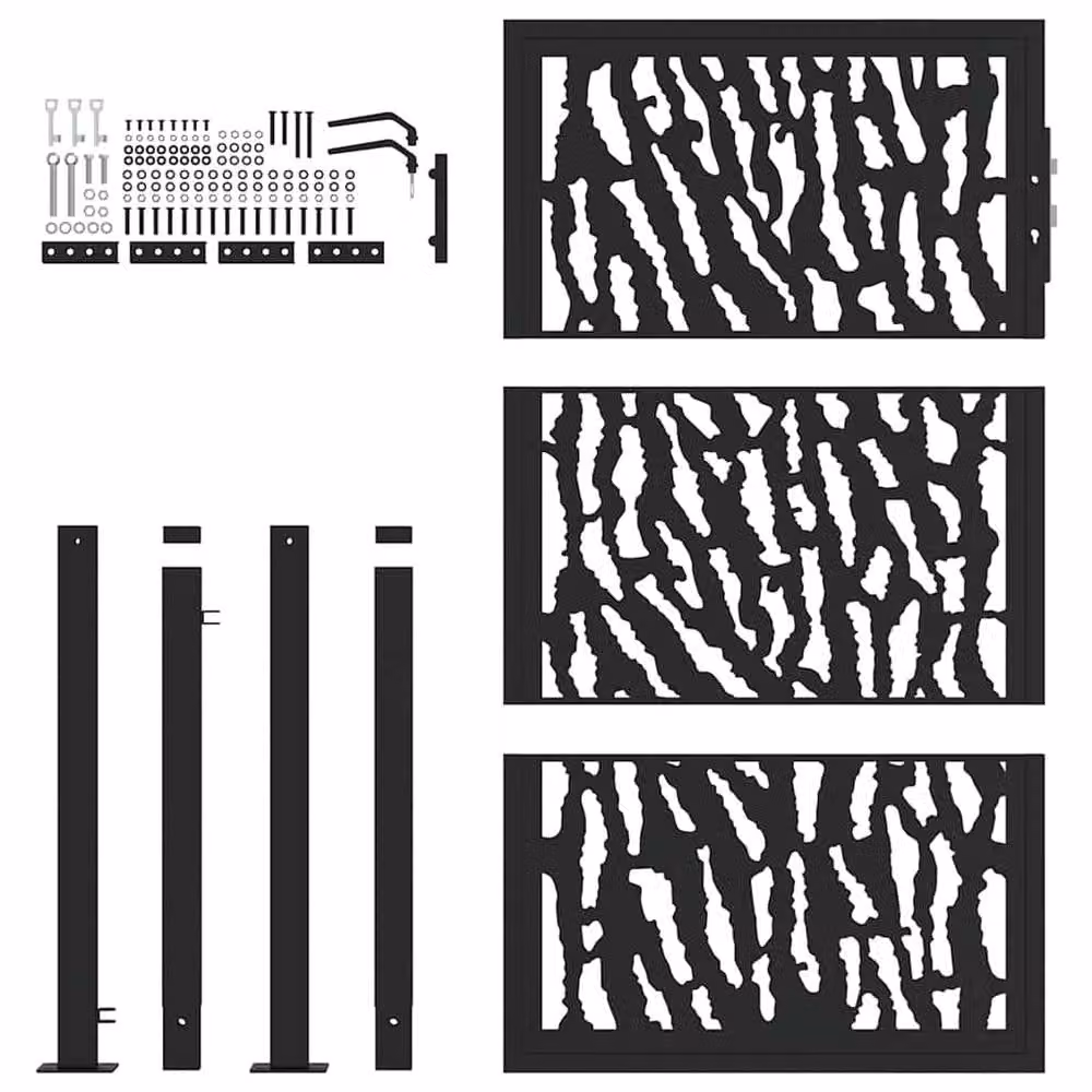Berkfield Black Steel Garden Gate with Trace Design, W: 105 cm, H: 155 cm – 4