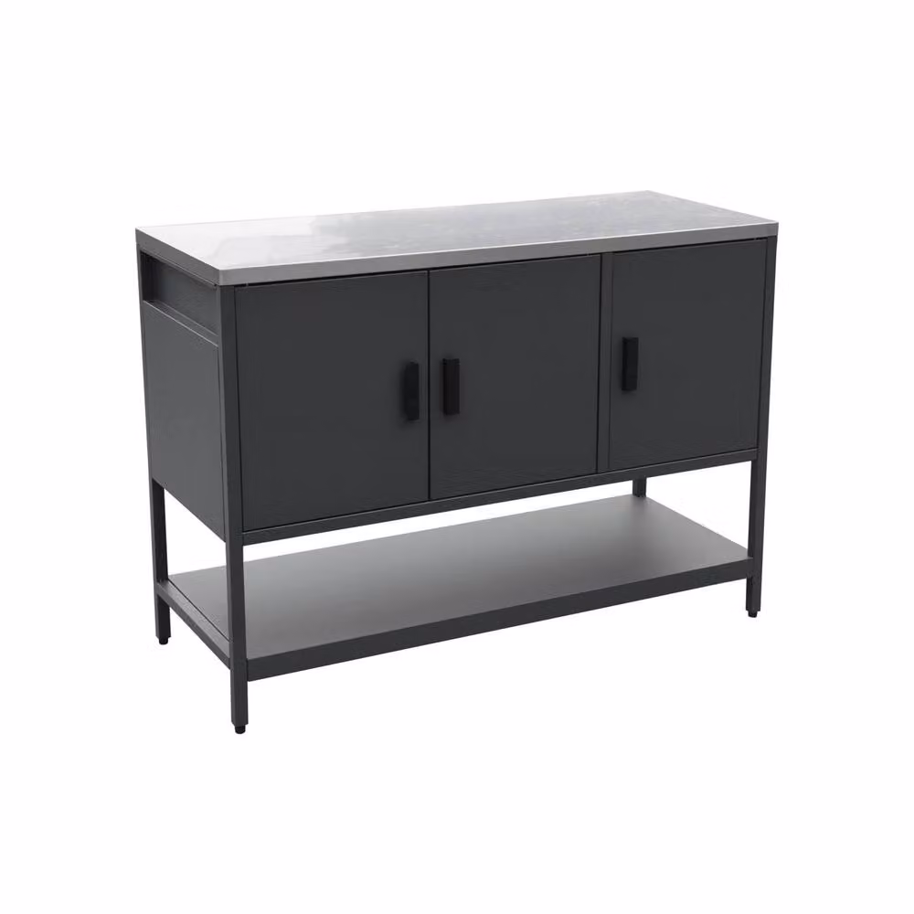 Sweekeek Modern Outdoor Steel Kitchen Base Unit in Matt Black with 3 Hinged Doors and Internal Shelf, W: 120 cm – 2