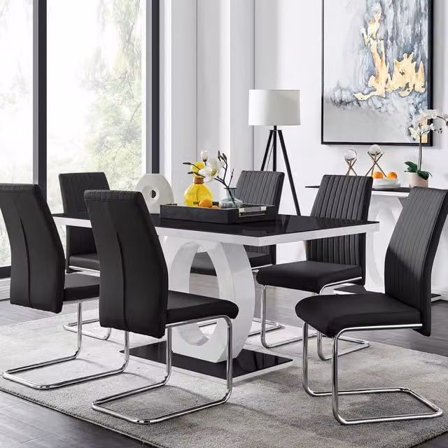 FurnitureboxUK Giovani High Gloss and Glass Rectangular Dining Table with 6 Lorenzo Chairs Set in Black – 1