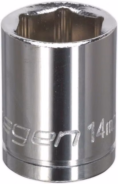 Loops 14mm Chrome Plated Drive Socket with 3/8 inch Square Drive in Silver Steel