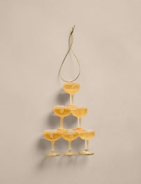 M&S Glass Champagne Tower Tabletop Decoration in Yellow Mix