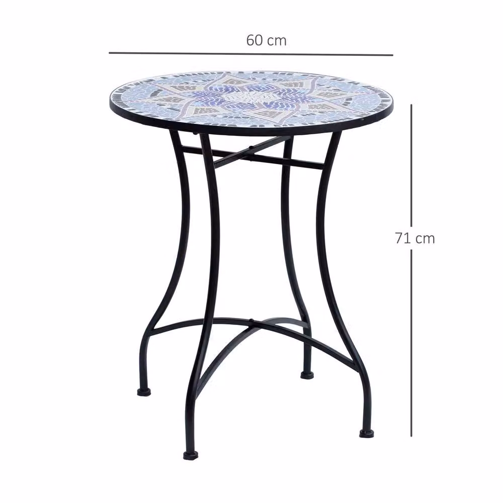 OUTSUNNY Mosaic Round Garden Side Table with Multicolour Ceramic Top, Diameter: 60 cm – 2