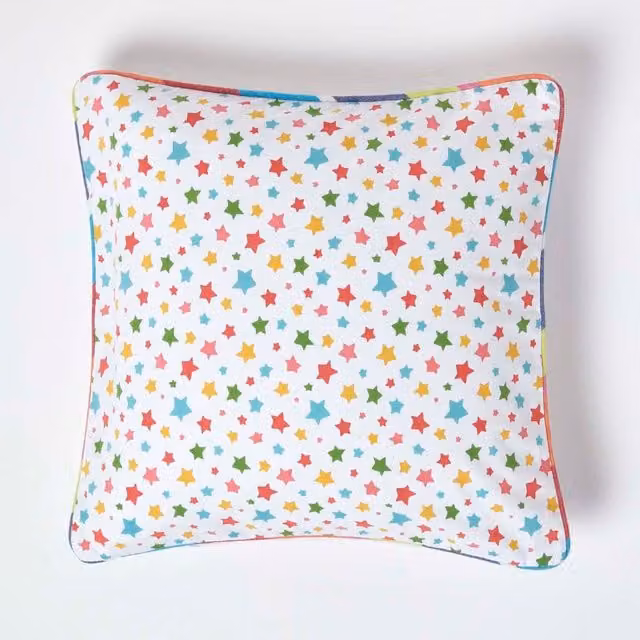 Homescapes Cotton Stars Cushion Cover, Multicolour, W/D/H: 45 x 45 x 45 cm