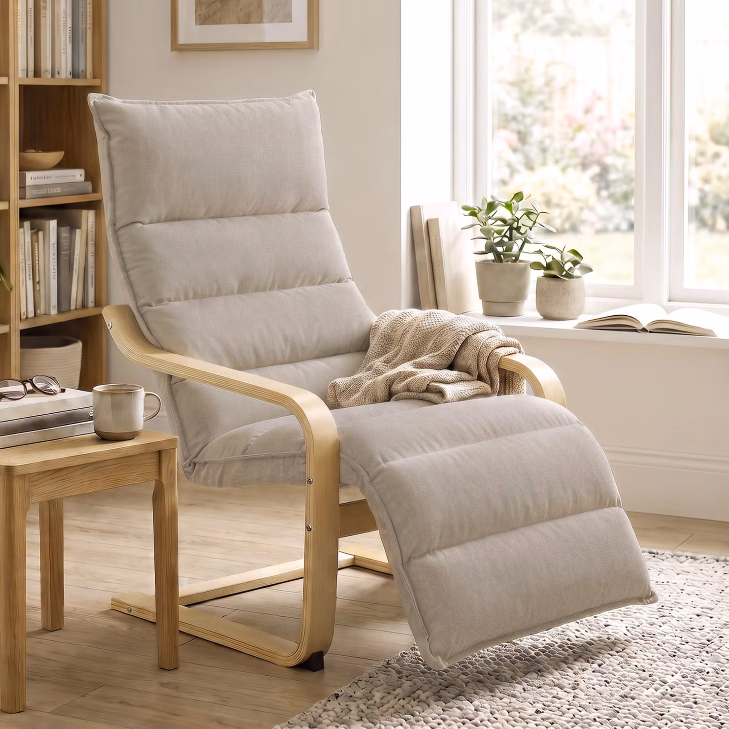 HOMCOM Curved Wooden Accent Chair with Adjustable Footrest in Brown Velvet Fabric – 2