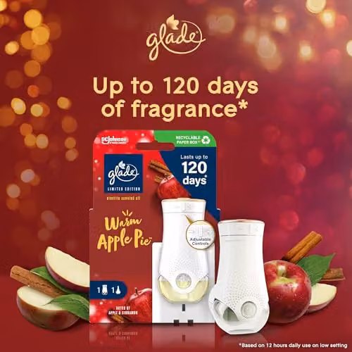 Glade Plug In Air Freshener Starter Kit with Warm Apple Pie Scented Oil Holder and 20 ml Refill, White – 4