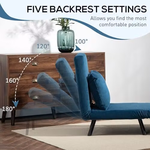 HOMCOM Blue Velvet Click Clack Convertible Bed Settee with Armrests – 5