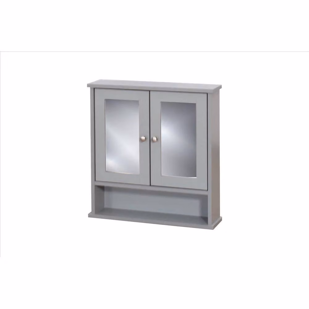 SPETLEK Grey Mirrored Bathroom Wall Cupboard with 2 Hinged Doors and Internal Shelves – 2