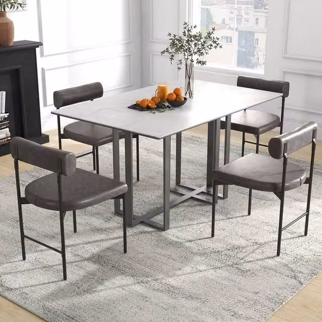 FORGEVIO Set of 2 Modern Grey Padded Synthetic Leather and Metal Kitchen Side Dining Chairs