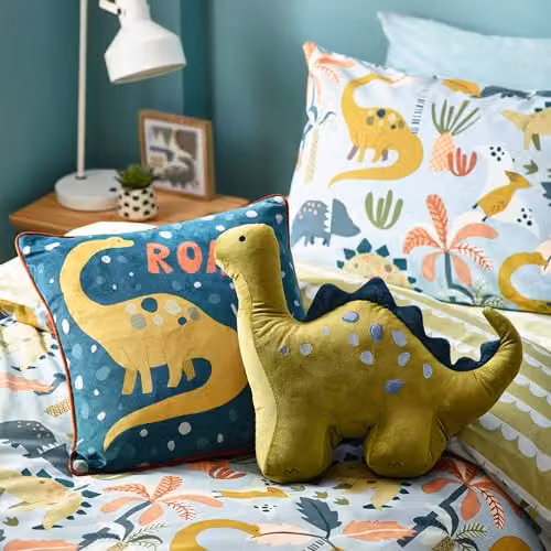 Little Furn Little Dinos Scandi Reversible Organic Cotton Duvet Cover Set for Children in Blue, Green, Grey and Multicolour W/D/H: 150 x 120 x 1 cm – 2