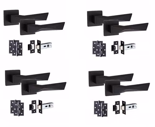 Golden Grace Aura Door Handles with Hinges and Latch in Matt Black – 1