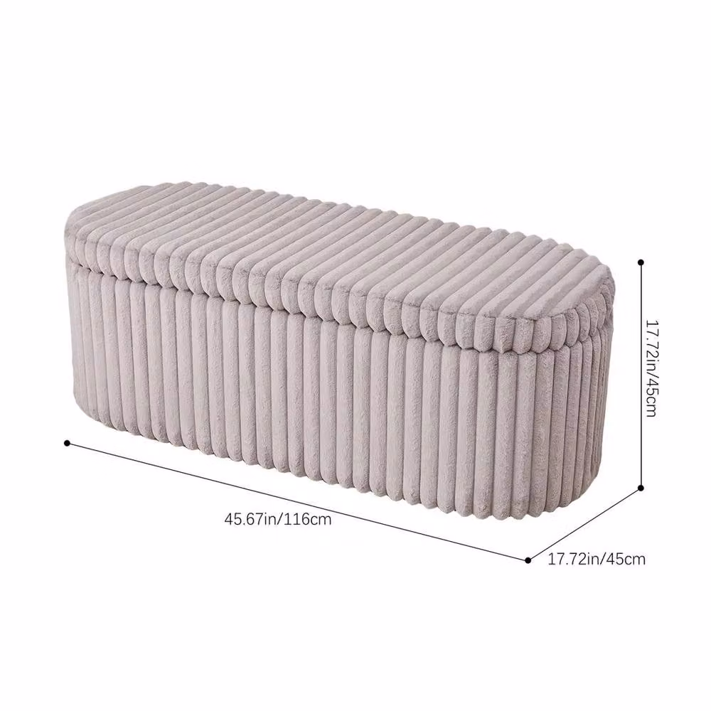 KORVIXA Corduroy Storage Bench Ottoman in Pink, W: 100 cm, H: 45 cm – 2