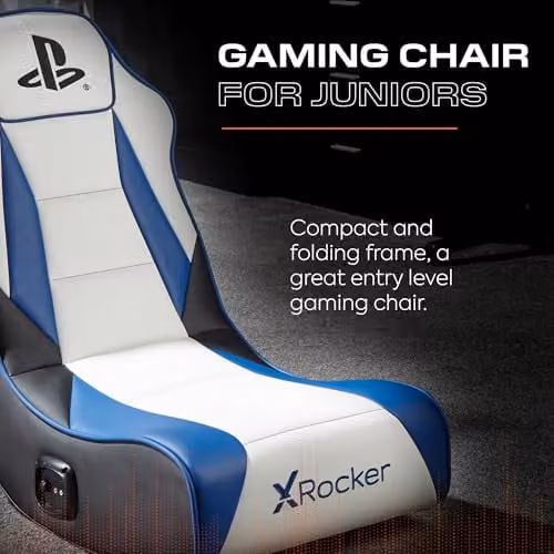 X Rocker PlayStation Geist Floor Rocker Gaming Chair for Kids in White and Blue – 3