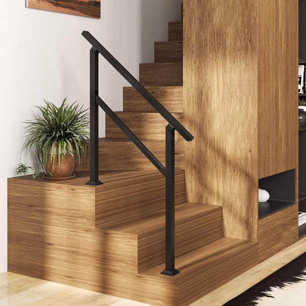 Gymax Black Metal Outdoor Handrail for 1 to 3 Steps with Flexible Angle – 3