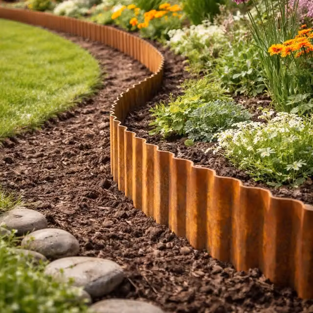 Garden Mile Rust Effect Flexible Metal Lawn Edging in Brown