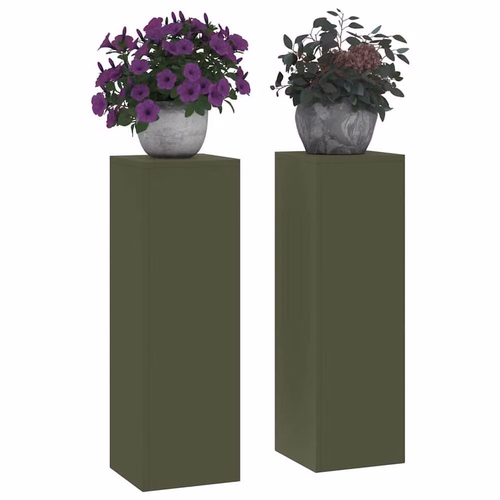 Berkfield Home Pillar Outdoor Plant Stands, 2 Piece Set, Matt Olive Green Steel, W/D/H: 24 x 24 x 75 cm – 3
