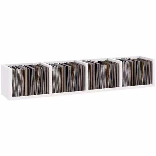 HOMCOM White Wooden Wall-Mounted Media Storage Rack with 4 Cubes for CD and DVD Display