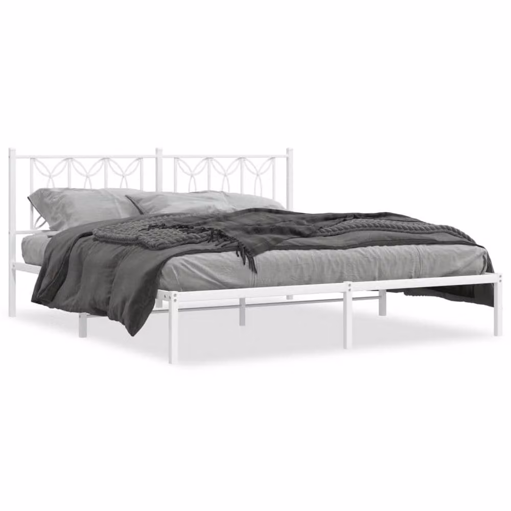 Berkfield Home Metal Bed Frame with Headboard, White, W/D/H: 180 x 200 cm – 2