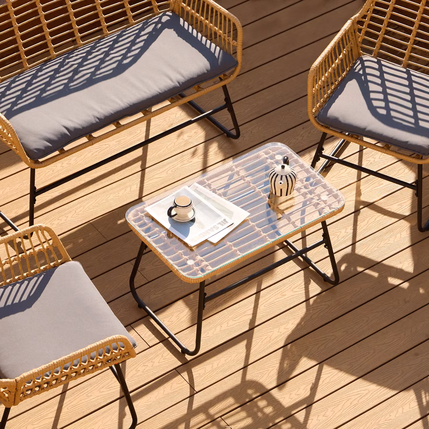 Nordlys Scandinavian Grey Rattan and Metal Garden Lounge Set – 4