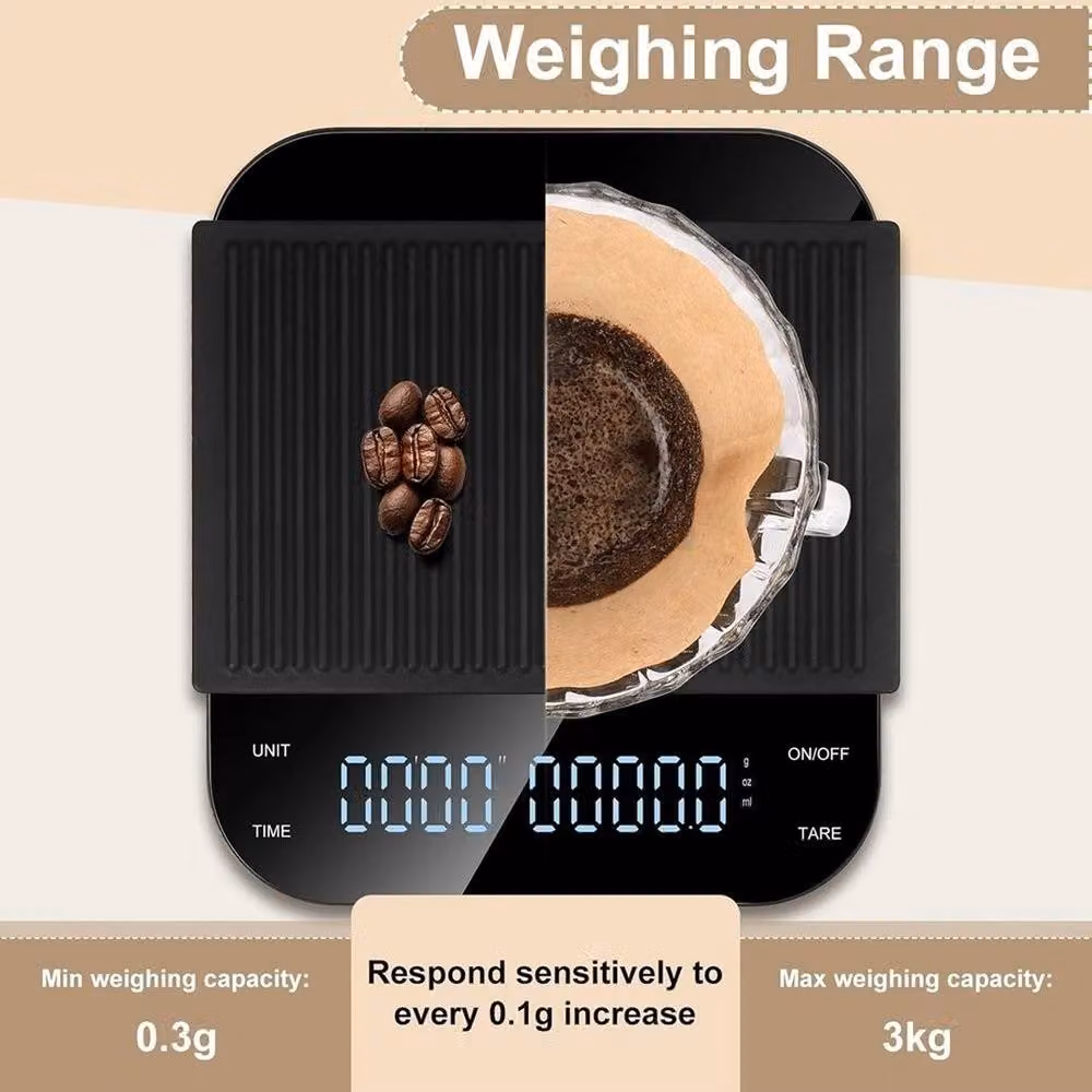 NESTLUNE Black Digital Kitchen Scale with LED Display, 3000g Capacity, 0.1g Precision, W/D/H: 15 x 15 x 2.5 cm – 4