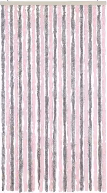 Berkfield Home Chenille Soft Fly Curtain in Silver Grey and Pink, W/H: 100 x 220 cm – 1