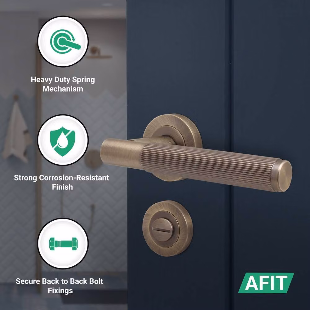 AFIT Antique Brass Bathroom Door Handle Set with WC Lock and Hinges in Bronze – 2