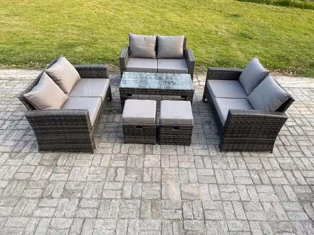 Fimous U Shape Rattan Garden Furniture Set in Dark Grey with Coffee Table and Ottomans