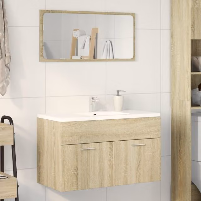 Berkfield Home Sonoma Oak Sink Cabinet in Brown, W: 80 cm, D: 38.5 cm, H: 46 cm – 1