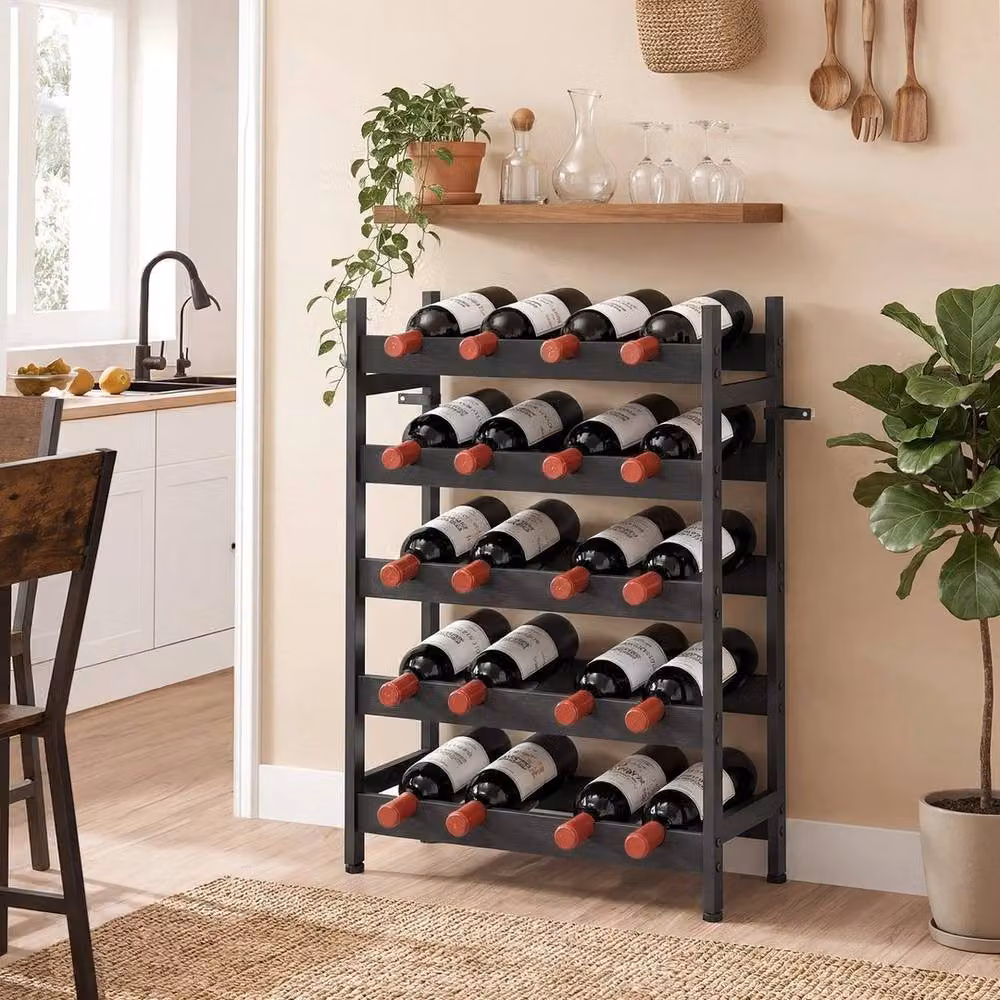 FORGEVIO Freestanding 5-Tier Wine Rack with 20-Bottle Capacity in Black – 2