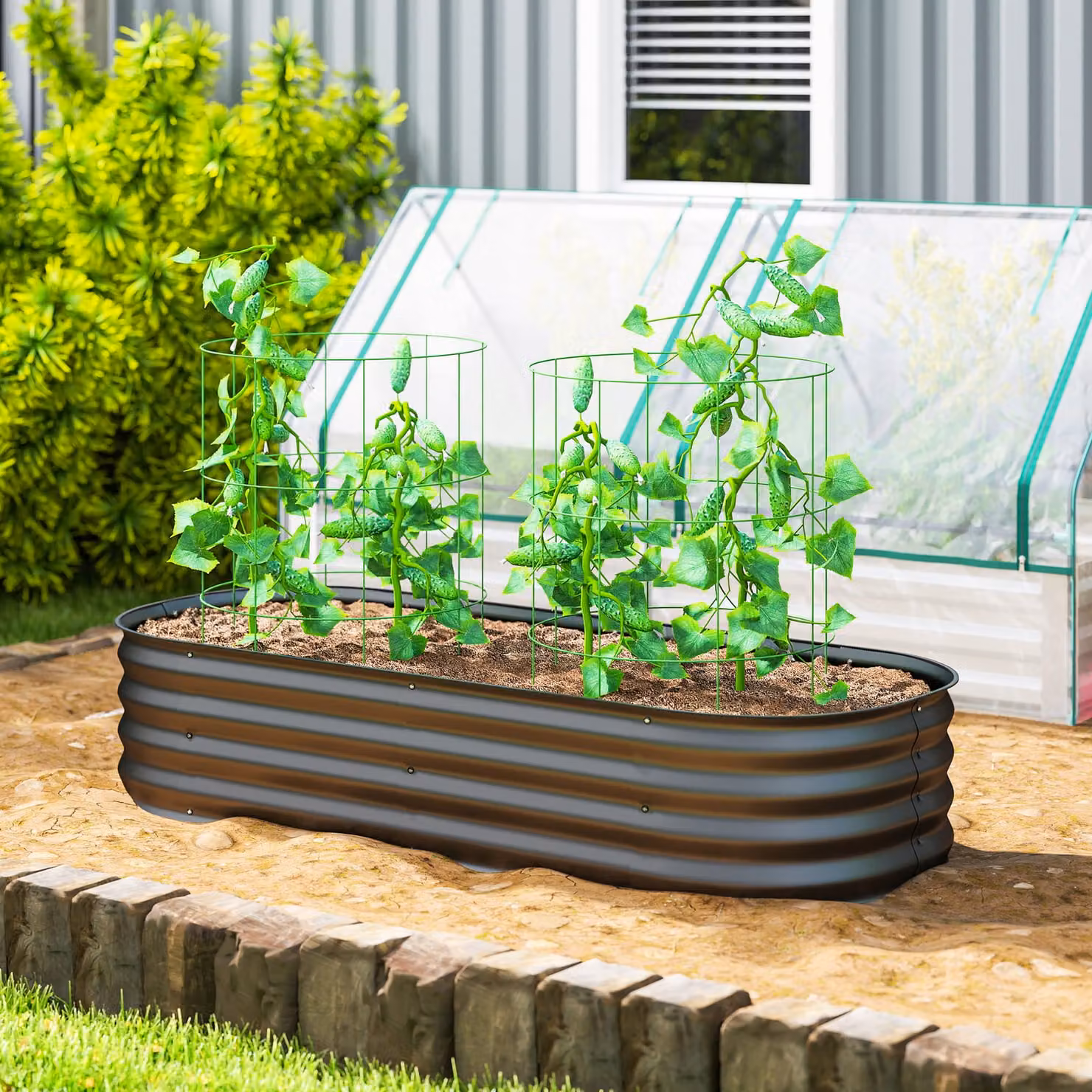 Outsunny Galvanised Steel Raised Garden Bed with Safety Edging in Grey, W: 62 cm, D: 30 cm, H: 62 cm – 2