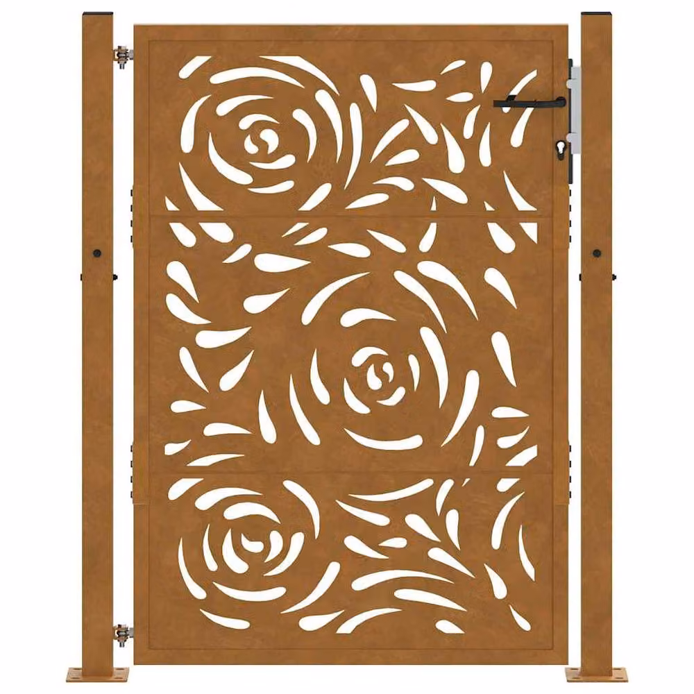 Berkfield Home Beautiful Garden Gate in Brown Weathering Steel with Flame Design, W: 105 cm, H: 130 cm – 3