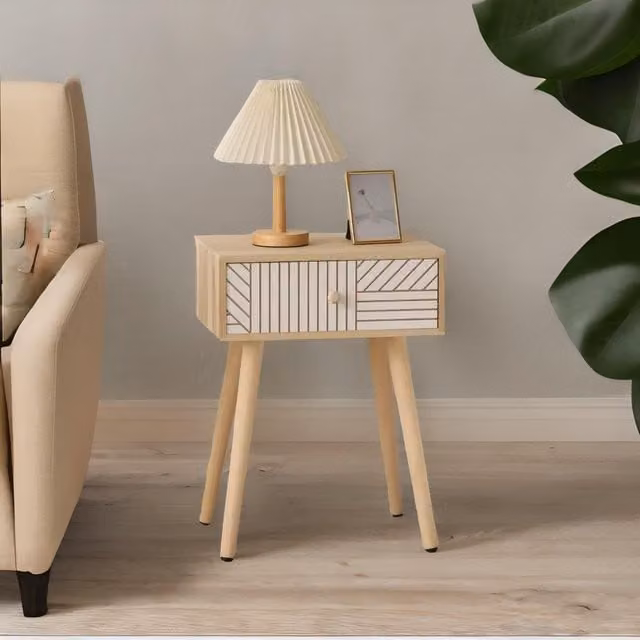 Rafaelo Mobilia Natural Brown Bedside Table with Drawer