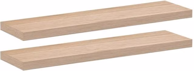 Berkfield Home Set of 2 Floating Wall Mounted Shelves in Light Brown Oak, W: 90 cm, D: 23.5 cm, H: 4 cm