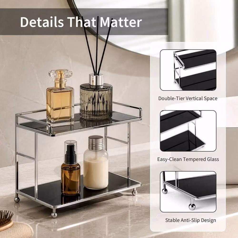 Kelvenix Black 2 Tier Metal Storage Stand and Cosmetic Perfume Display Rack – 3