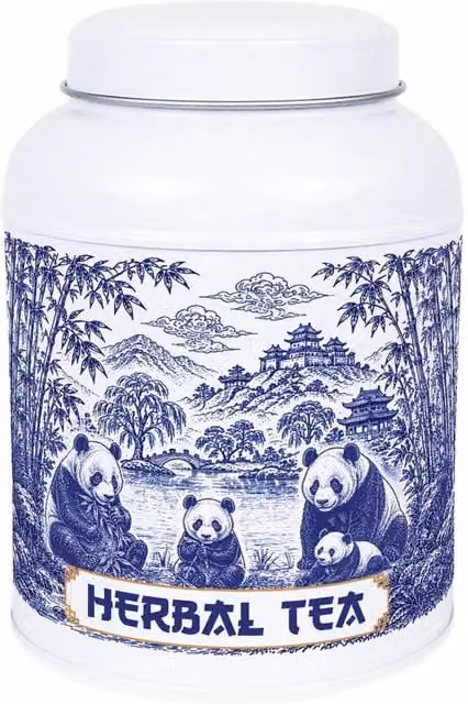 Purely Home Forest Pandas Tea, Coffee and Sugar Canister Set in Blue and White Metal