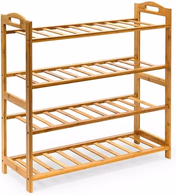 MantraRaj 4 Tier Bamboo Shoe Rack and Storage Organizer in Natural Brown