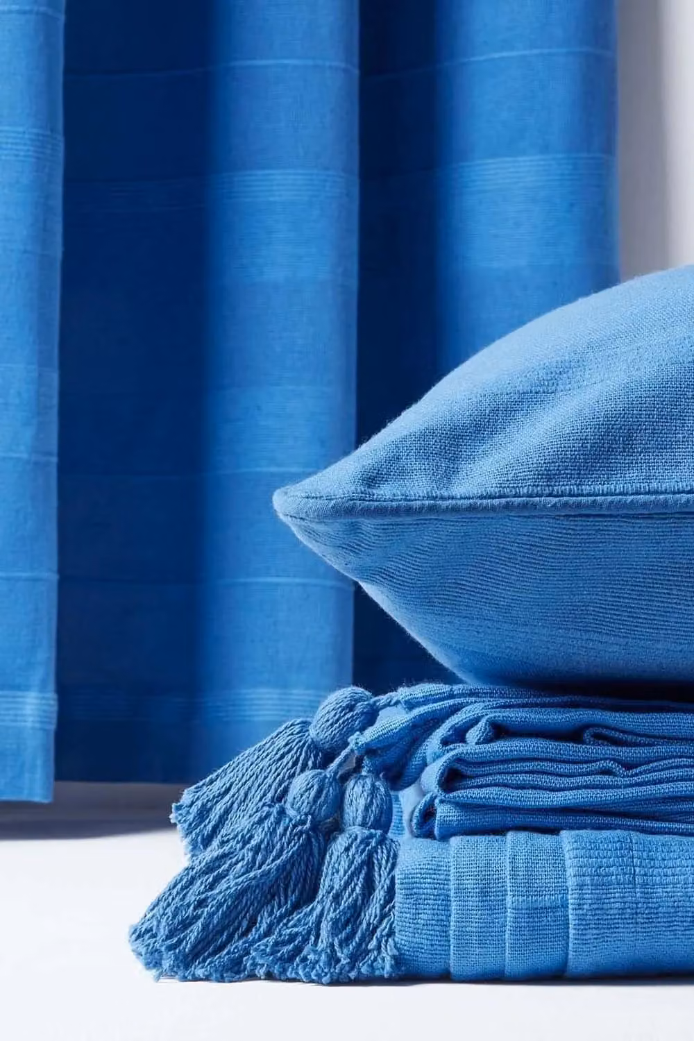 Homescapes Rajput Ribbed Cotton Cushion Cover, Blue, W/D/H: 45 x 45 x 45 cm – 2