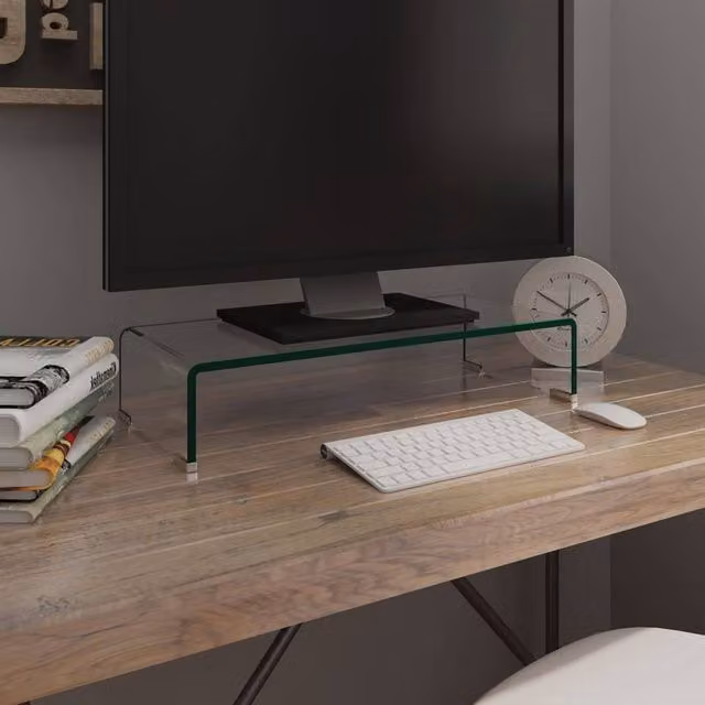 Berkfield Home Glass TV Stand and Monitor Riser, Clear, W/D/H: 60 x 25 x 11 cm