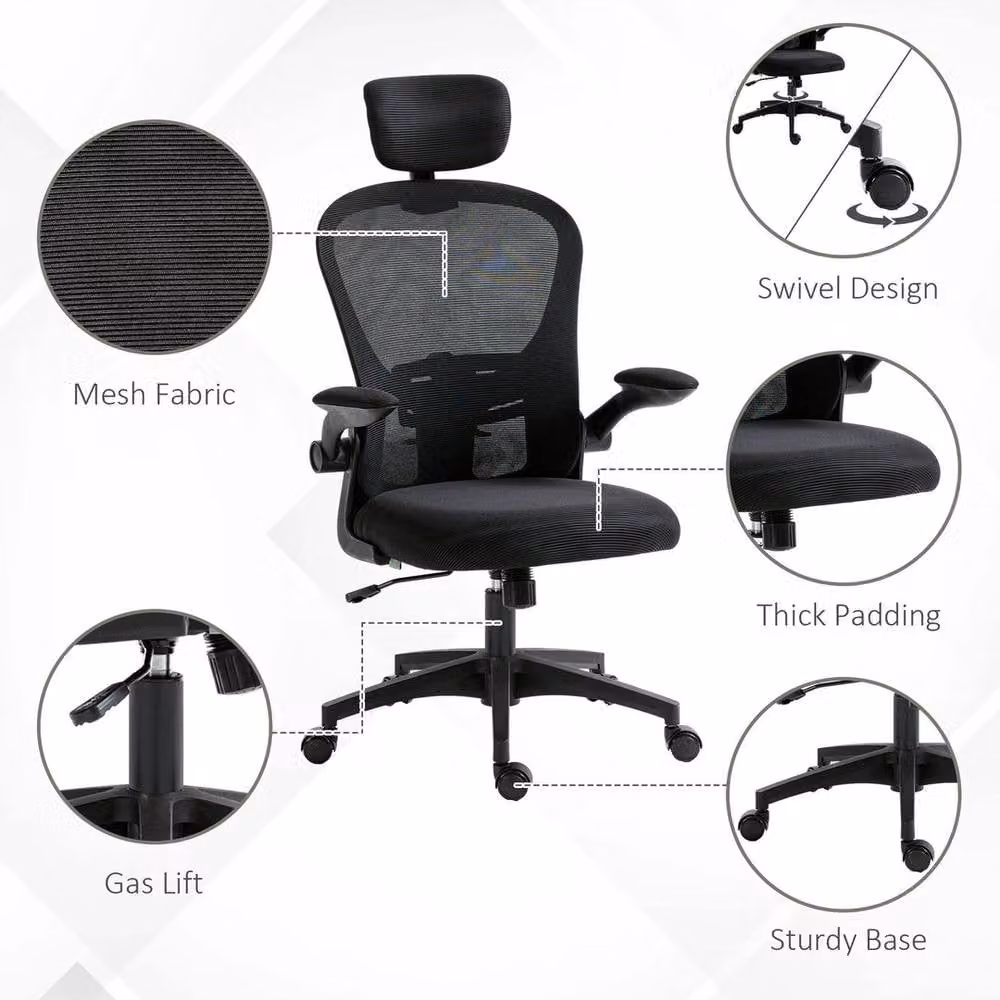 EONLION Ergonomic Mesh Swivel Chair with Headrest and Armrests in Black – 4