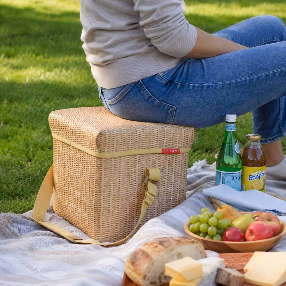Kikkerland Wicker Effect Picnic Cooler Seat Cool Box in Brown – 2