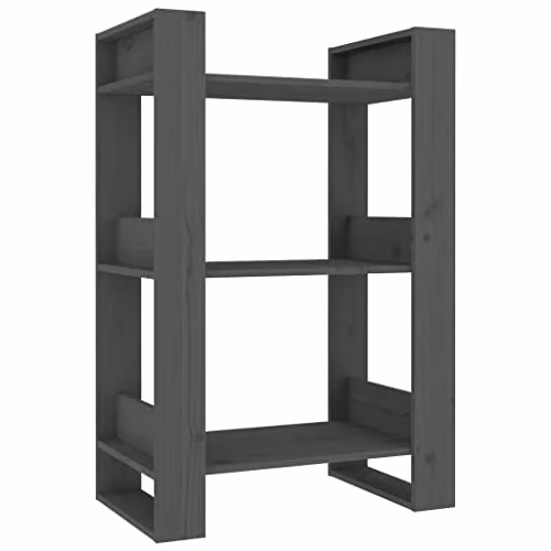 vidaXL Grey Solid Wood Pine Book Cabinet and Room Divider W/D/H: 60 x 35 x 91 cm