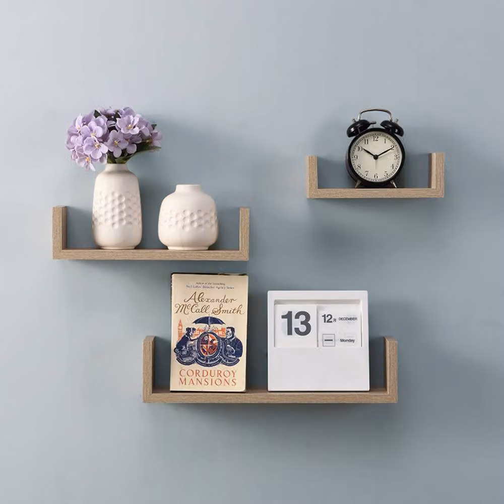 SPOT ON DEALZ Set of 3 U-Shaped Floating Wall Shelves in Rustic Oak Wood – 2