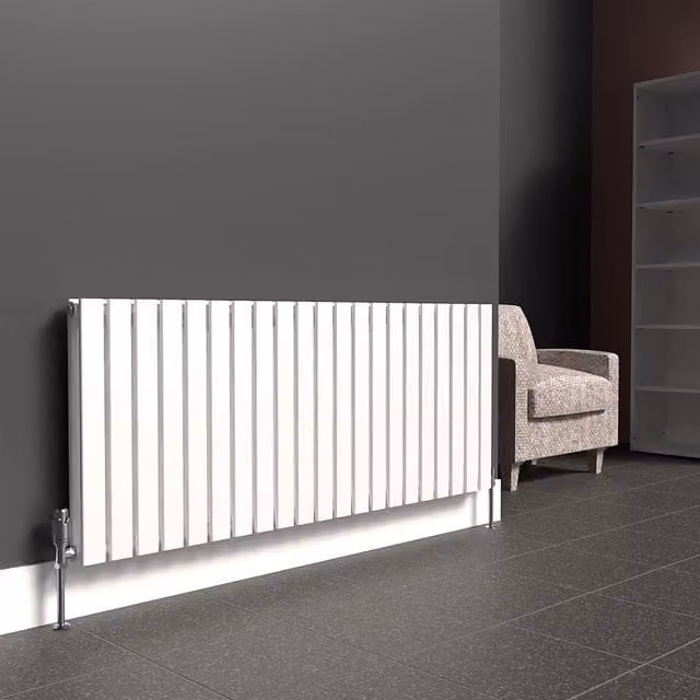 Lux Heat Flat White Horizontal Wall Mounted Radiator, W: 147 cm, H: 60 cm