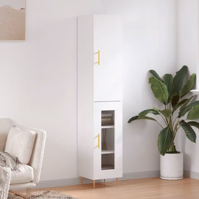 Berkfield Home Modern White Matt Highboard W/D/H: 34.5 x 34.0 x 180.0 cm – 1