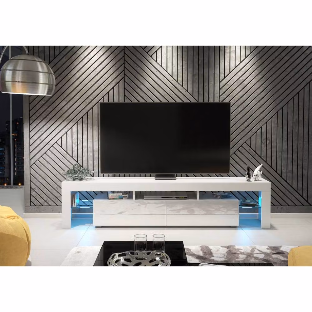 Mex Furniture LTD Nova TV Unit in White with Glossy Doors and LED Lights, W: 200 cm, H: 45 cm, D: 35 cm – 4