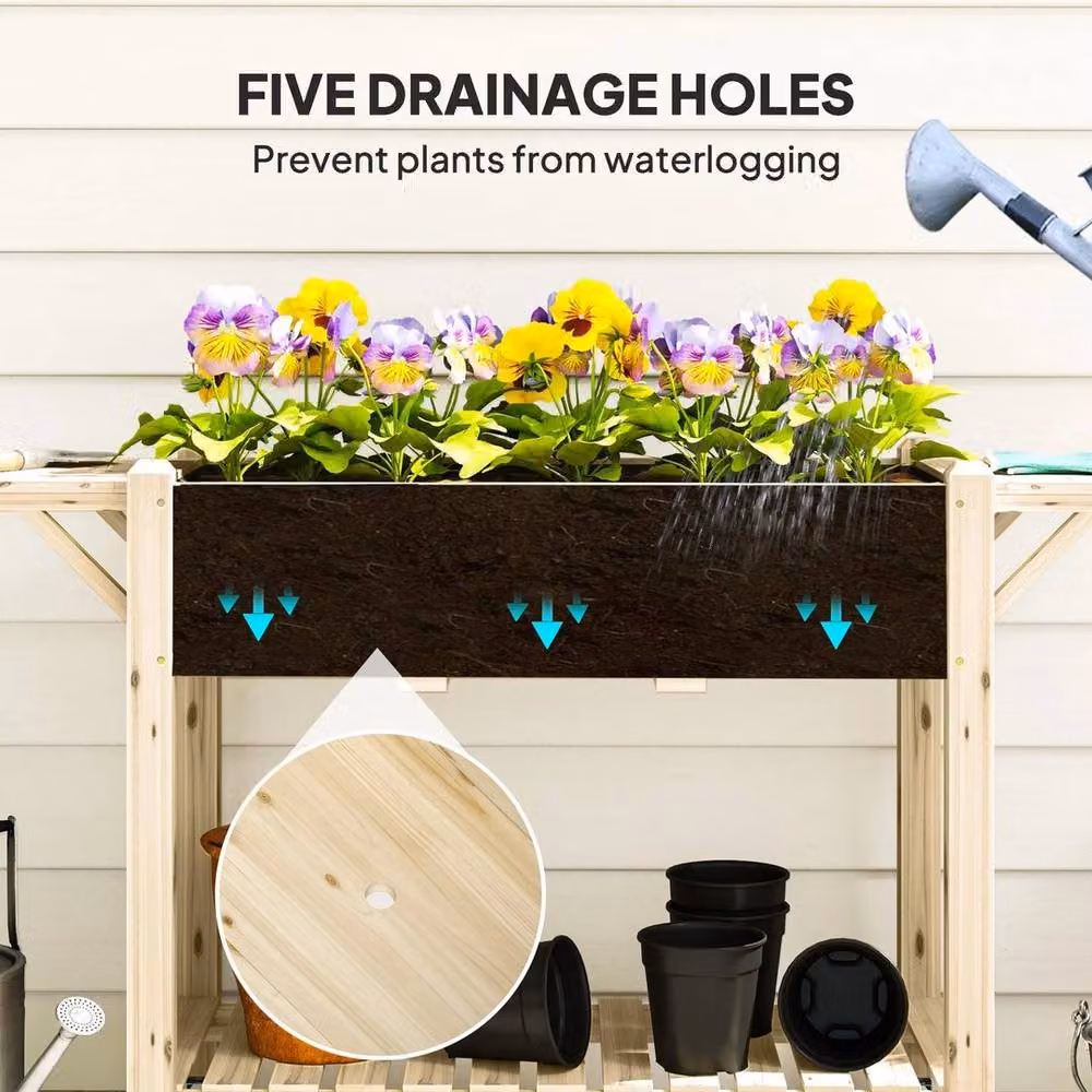 Kelvenix Brown Wooden Raised Garden Planter with Lockable Wheels, W/D/H: 145 x 86 x 52 cm – 2