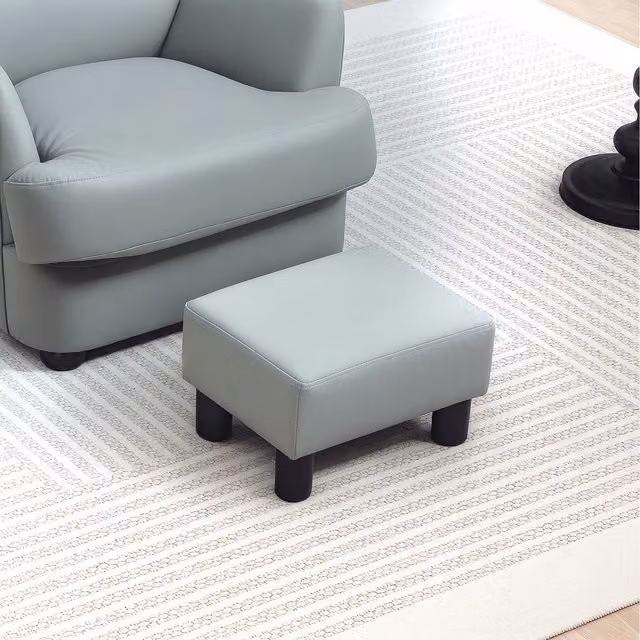 HOMCOM Grey Synthetic Leather Cube Footstool