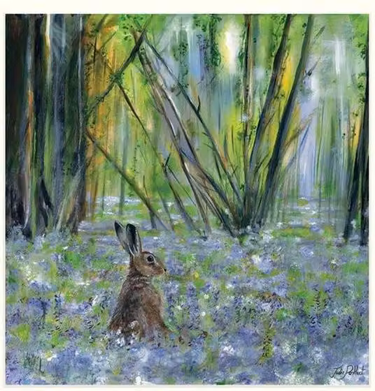 Julia Pankhurst Spring Hare Nature Illustration Paper Poster in Lime Green and Multicolour